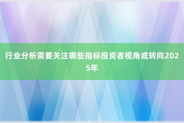 行业分析需要关注哪些指标投资者视角或转向2025年