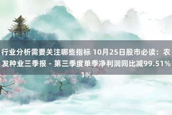 行业分析需要关注哪些指标 10月25日股市必读：农发种业三季报 - 第三季度单季净利润同比减99.51%