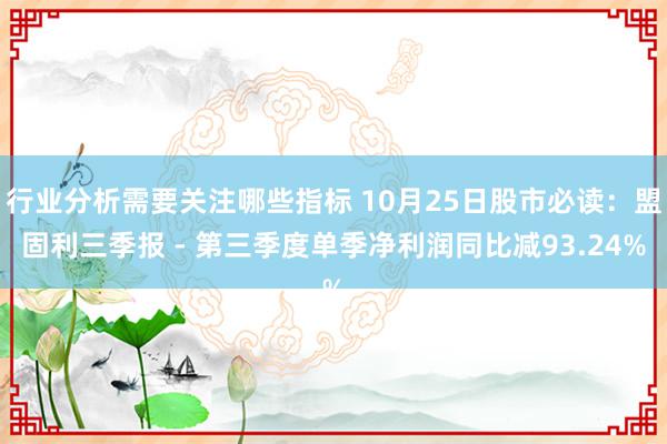 行业分析需要关注哪些指标 10月25日股市必读：盟固利三季报 - 第三季度单季净利润同比减93.24%