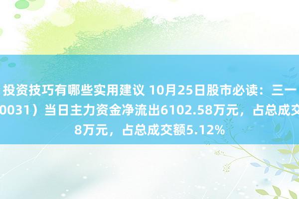 投资技巧有哪些实用建议 10月25日股市必读：三一重工（600031）当日主力资金净流出6102.58万元，占总成交额5.12%