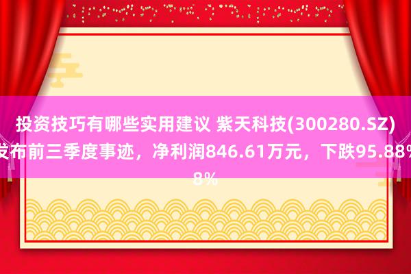 投资技巧有哪些实用建议 紫天科技(300280.SZ)发布前三季度事迹，净利润846.61万元，下跌95.88%