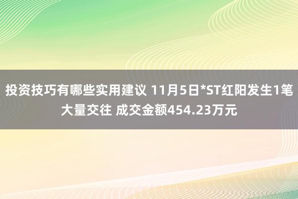 投资技巧有哪些实用建议 11月5日*ST红阳发生1笔大量交往 成交金额454.23万元