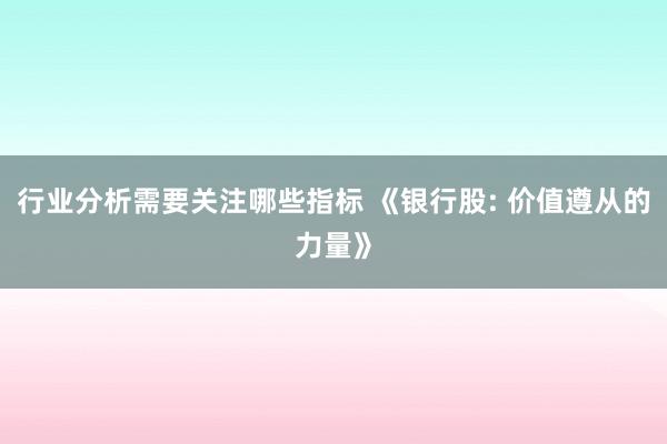 行业分析需要关注哪些指标 《银行股: 价值遵从的力量》