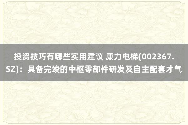 投资技巧有哪些实用建议 康力电梯(002367.SZ)：具备完竣的中枢零部件研发及自主配套才气