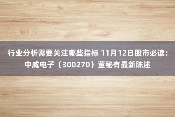 行业分析需要关注哪些指标 11月12日股市必读：中威电子（300270）董秘有最新陈述