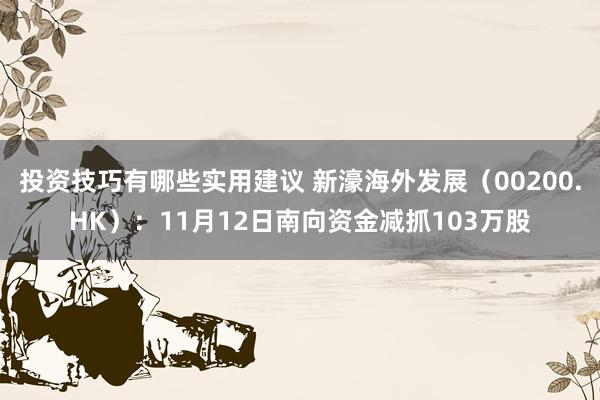 投资技巧有哪些实用建议 新濠海外发展（00200.HK）：11月12日南向资金减抓103万股