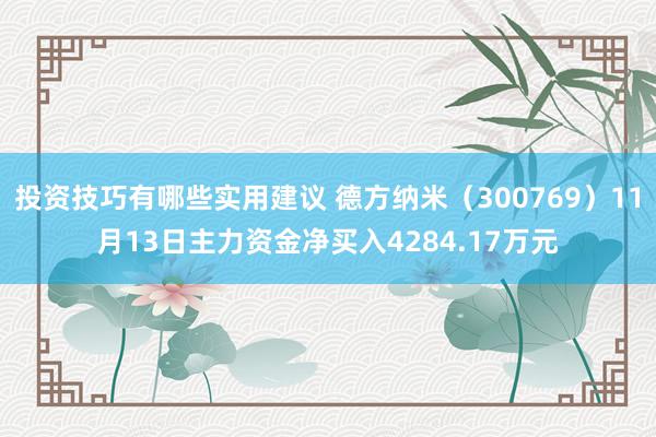 投资技巧有哪些实用建议 德方纳米（300769）11月13日主力资金净买入4284.17万元