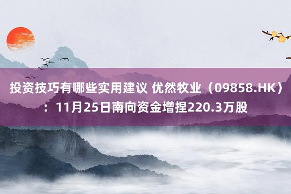 投资技巧有哪些实用建议 优然牧业（09858.HK）：11月25日南向资金增捏220.3万股