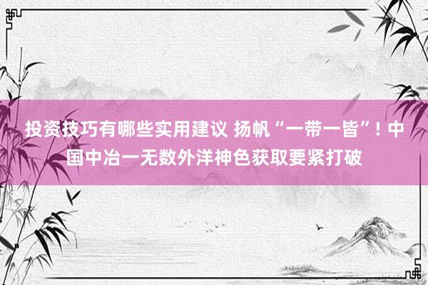 投资技巧有哪些实用建议 扬帆“一带一皆”! 中国中冶一无数外洋神色获取要紧打破