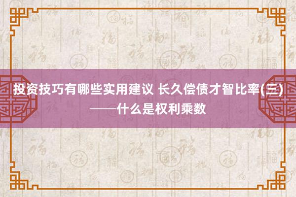 投资技巧有哪些实用建议 长久偿债才智比率(三)──什么是权利乘数