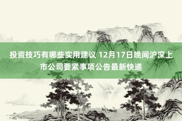 投资技巧有哪些实用建议 12月17日晚间沪深上市公司要紧事项公告最新快递