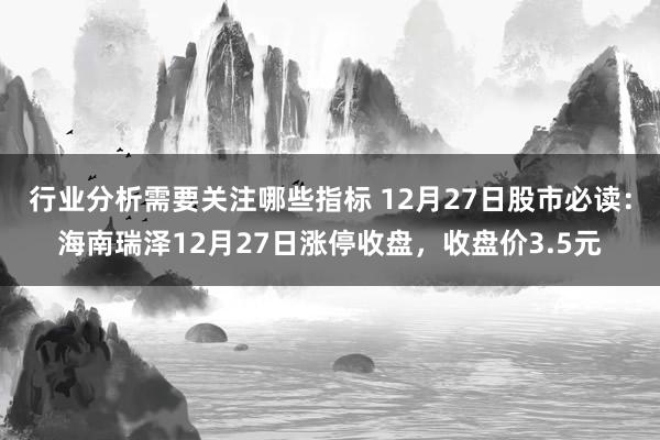 行业分析需要关注哪些指标 12月27日股市必读：海南瑞泽12月27日涨停收盘，收