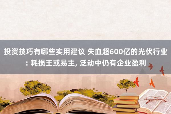 投资技巧有哪些实用建议 失血超600亿的光伏行业: 耗损王或易主, 泛动中仍有企