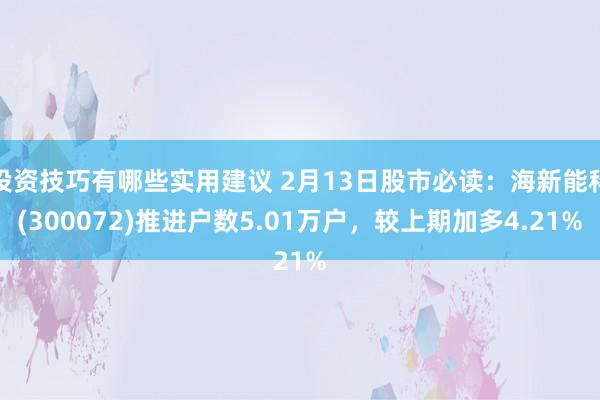 投资技巧有哪些实用建议 2月13日股市必读：海新能科(300072)推进户数5.01万户，较上期加多4.21%