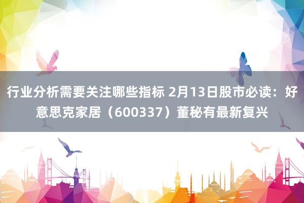 行业分析需要关注哪些指标 2月13日股市必读：好意思克家居（600337）董秘有最新复兴