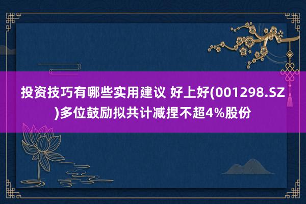 投资技巧有哪些实用建议 好上好(001298.SZ)多位鼓励拟共计减捏不超4%股份