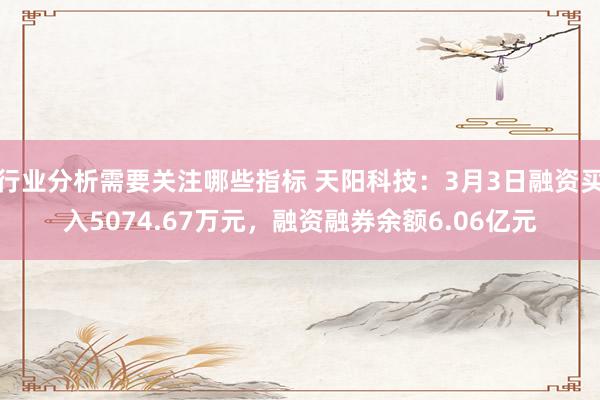 行业分析需要关注哪些指标 天阳科技：3月3日融资买入5074.67万元，融资融券余额6.06亿元