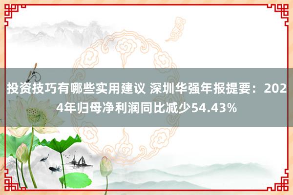 投资技巧有哪些实用建议 深圳华强年报提要：2024年归母净利润同比减少54.43