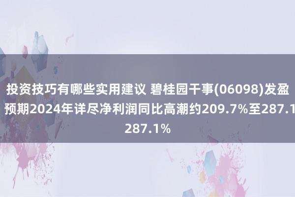 投资技巧有哪些实用建议 碧桂园干事(06098)发盈喜 预期2024年详尽净利润